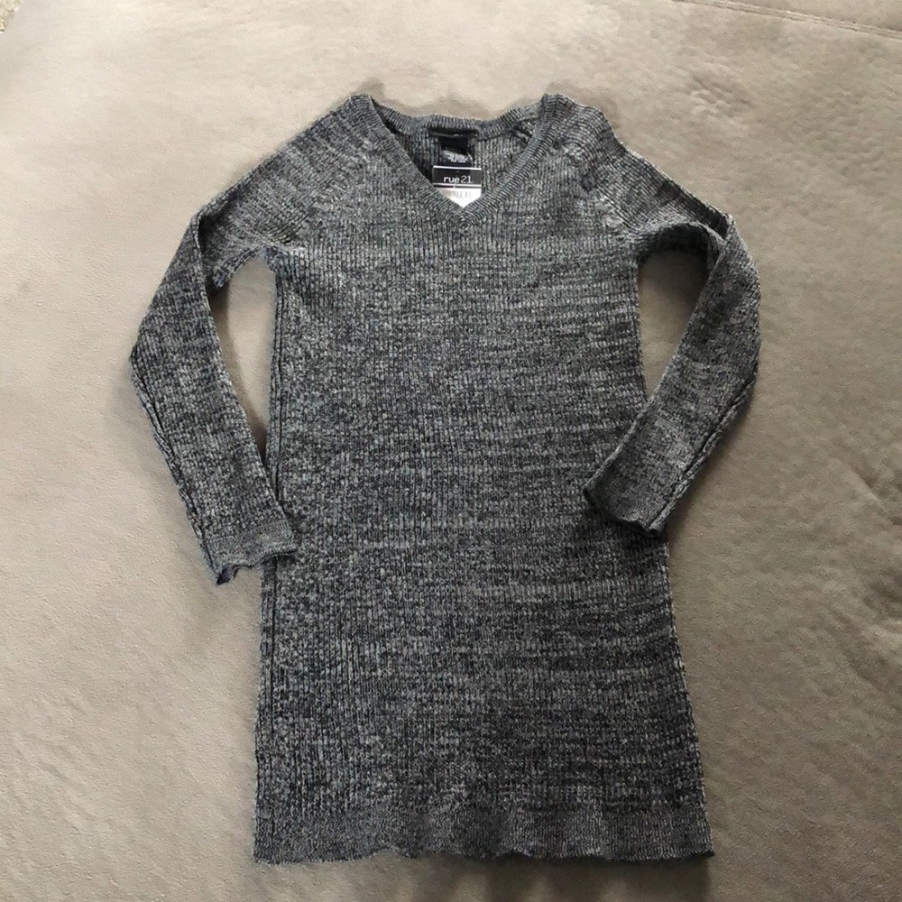 Rue 21 Sweater Women’s Small Grey/Black V-Neck Stretch 3/4 Sleeve NWT